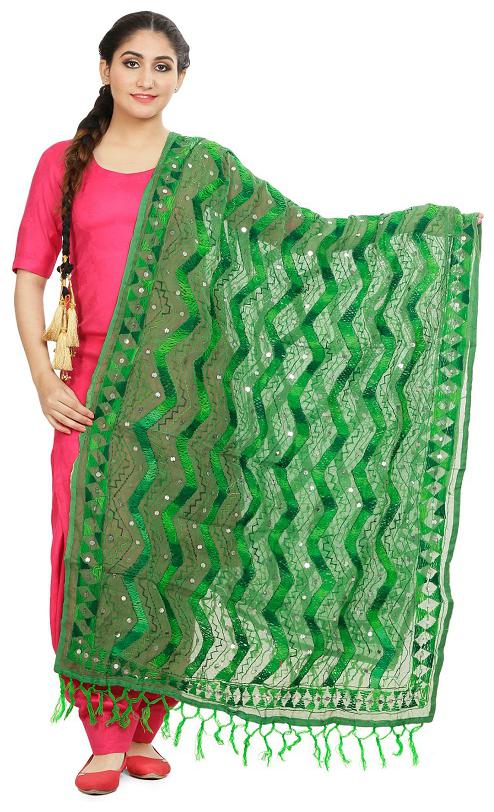 

SAHEJ SUITS Women Chanderi Embroidered Green Dupatta