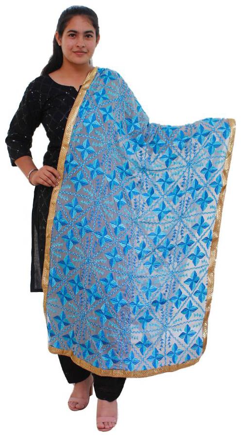 

Sahej Suits Women Fashion Heavy Embroidery Phulkari Dupatta Blue