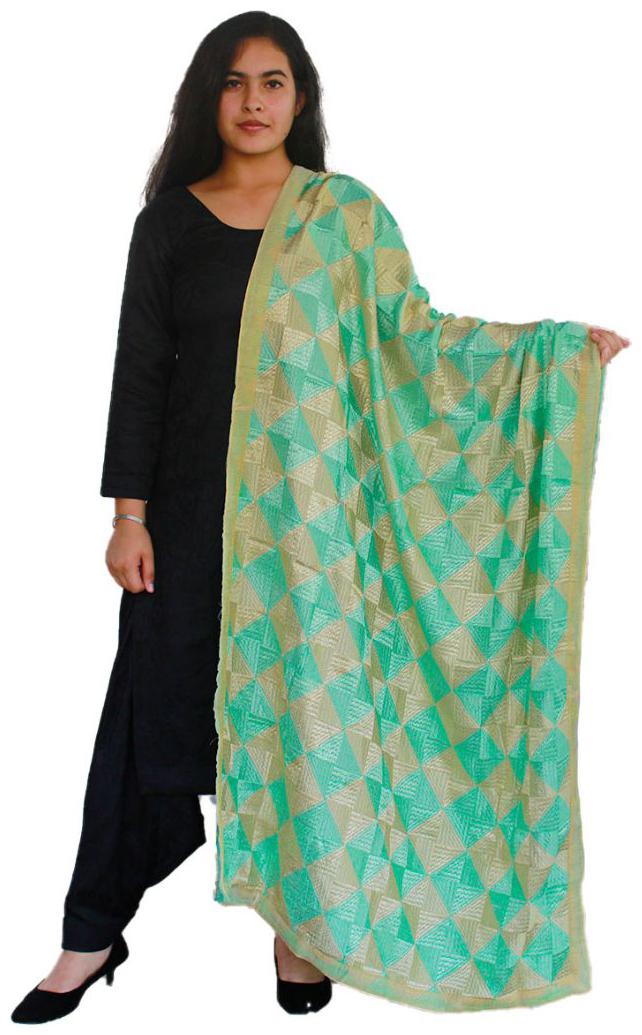 

Sahej Suits Women Fashion Chiffon Phulkari Dupatta Blue