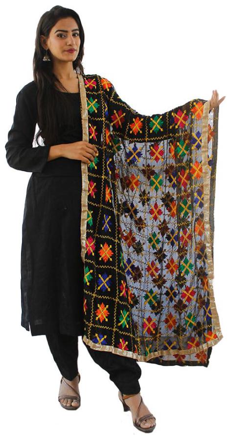 

Sahej Suits Women Fashion Chiffon Phulkari Dupatta Charcoal