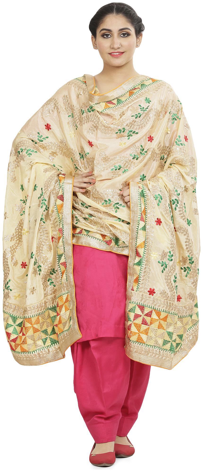 

SAHEJ SUITS Women Chiffon Embroidered Cream Dupatta