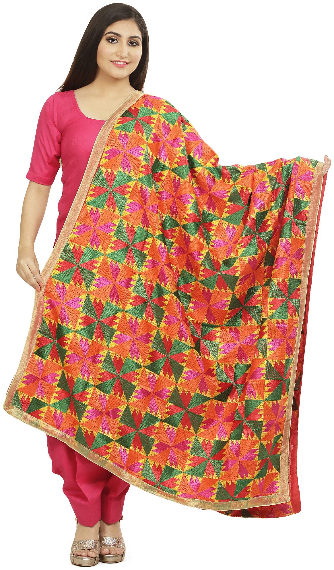 

SAHEJ SUITS Women Chiffon Embroidered Orange Dupatta