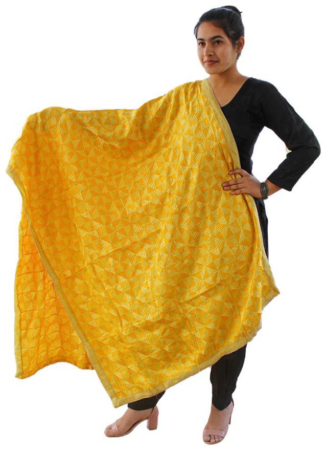 

Sahej Suits Women Fashion Chinon Fabric Phulkari Bagh Dupatta Yellow