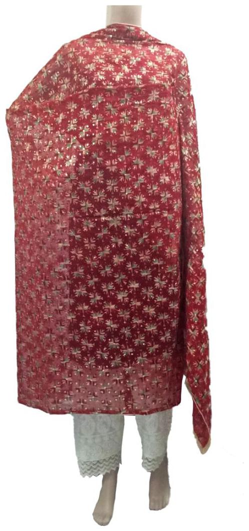 

Sahej Suits Women Fashion Faux Chiffon Kanchan Phulkari Dupatta Maroon