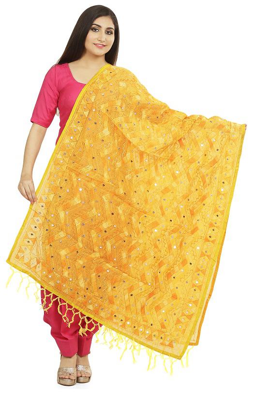 

SAHEJ SUITS Women Chanderi Embroidered Yellow Dupatta