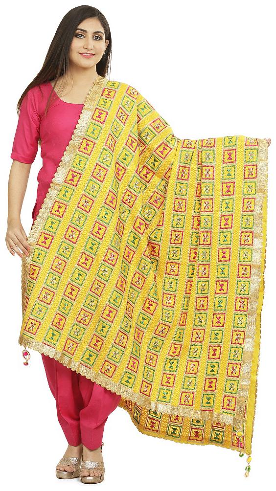 

SAHEJ SUITS Women Chiffon Embroidered Yellow Dupatta