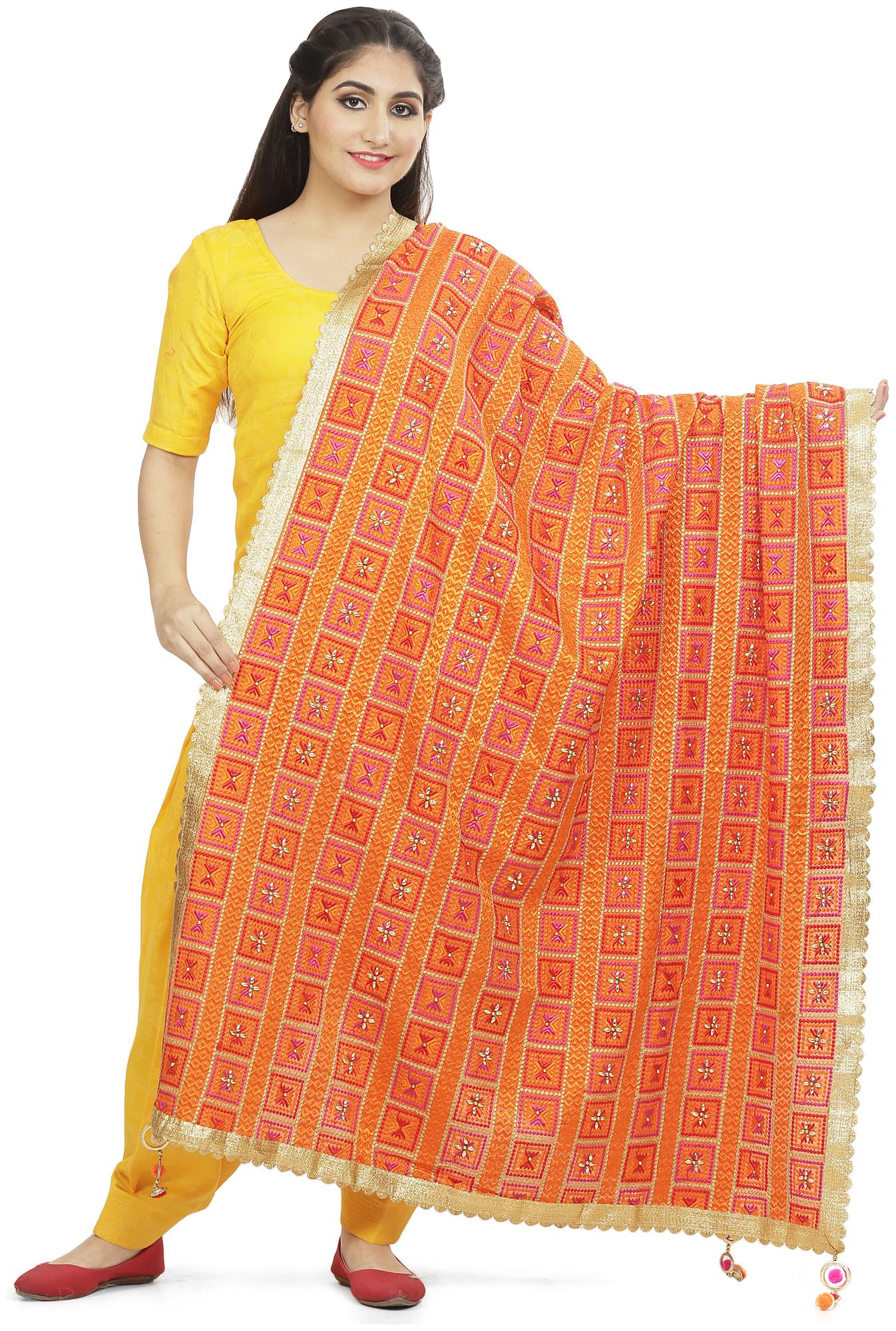 

SAHEJ SUITS Women Chiffon Embroidered Orange Dupatta