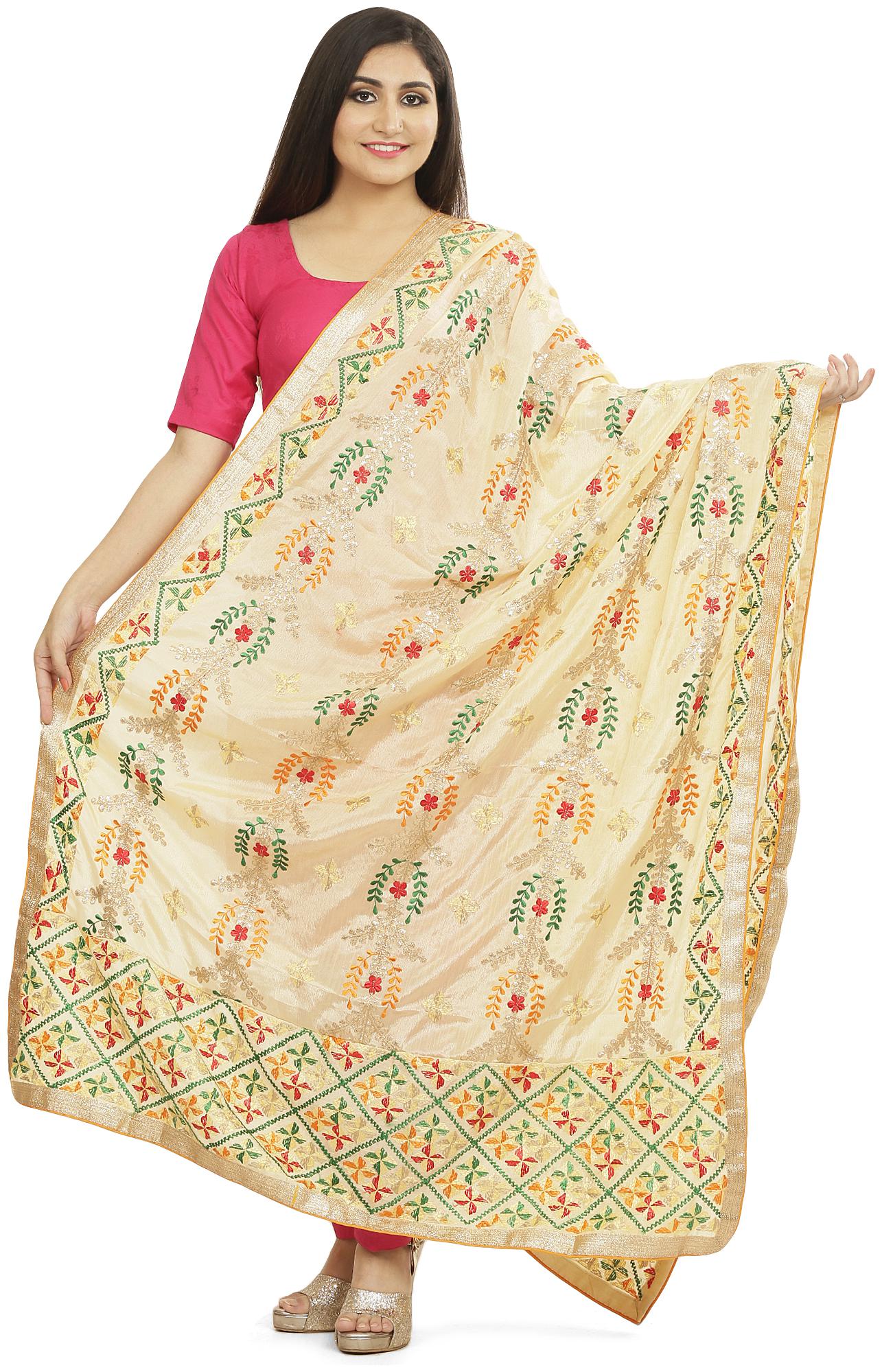 

SAHEJ SUITS Women Chiffon Embroidered Cream Dupatta