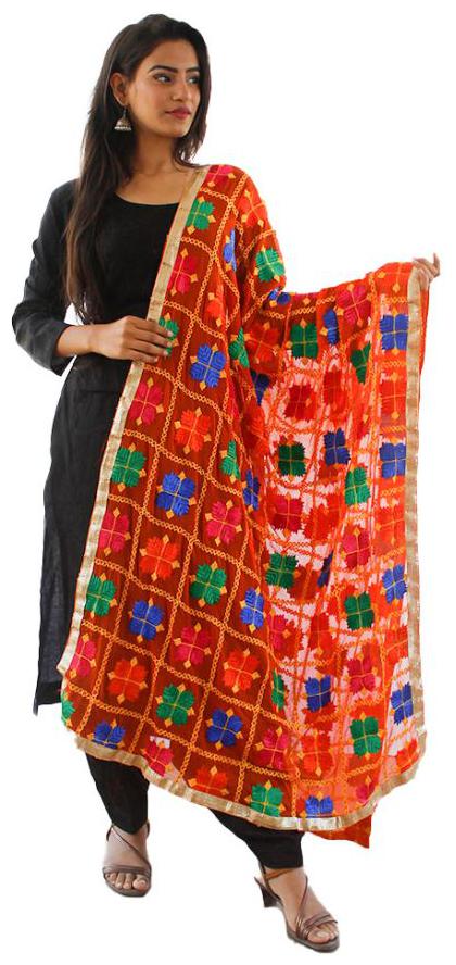 

Sahej Suits Women Fashion Chiffon Phulkari Dupatta Orange