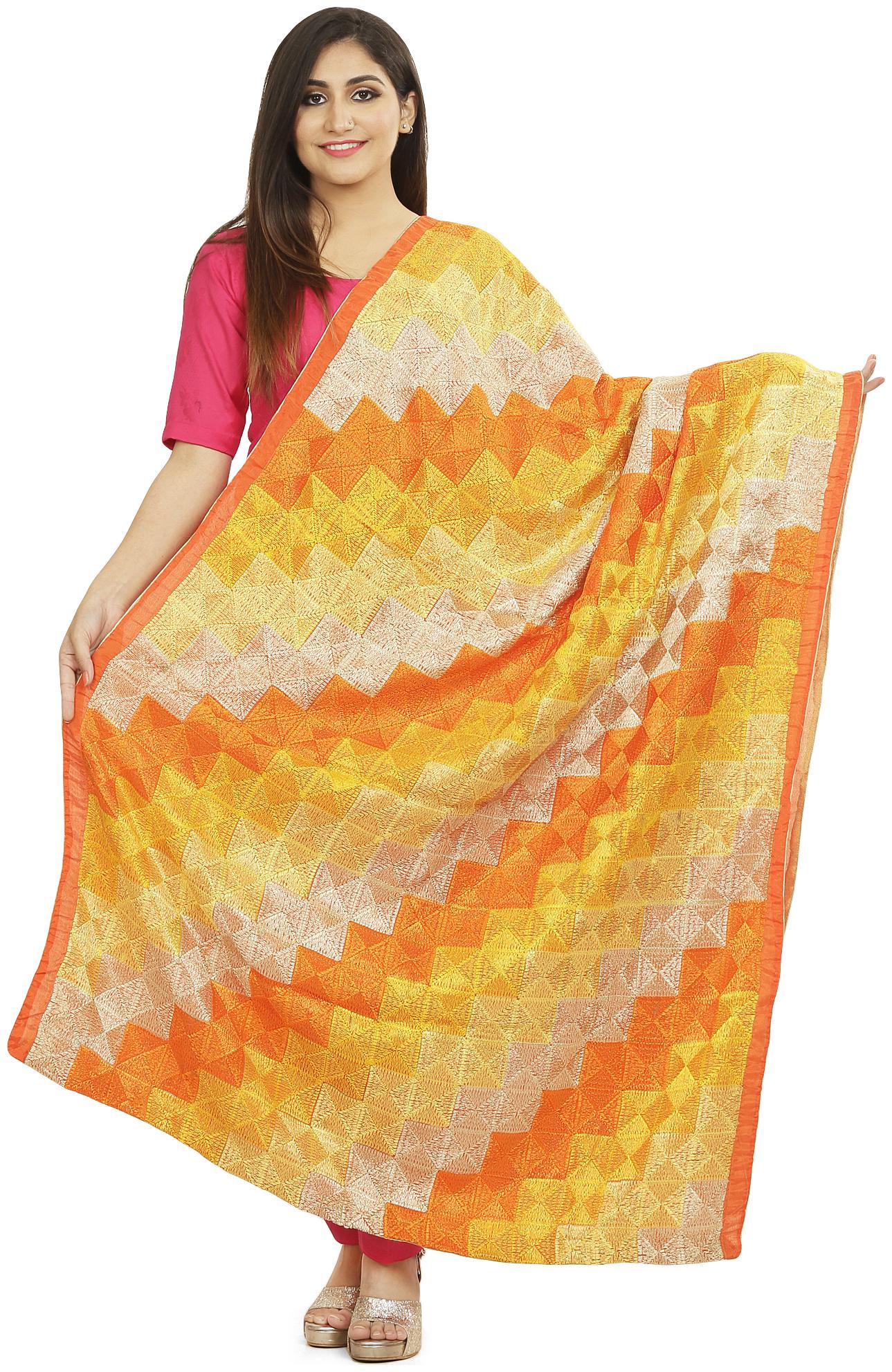 

SAHEJ SUITS Women Chiffon Embroidered Orange Dupatta
