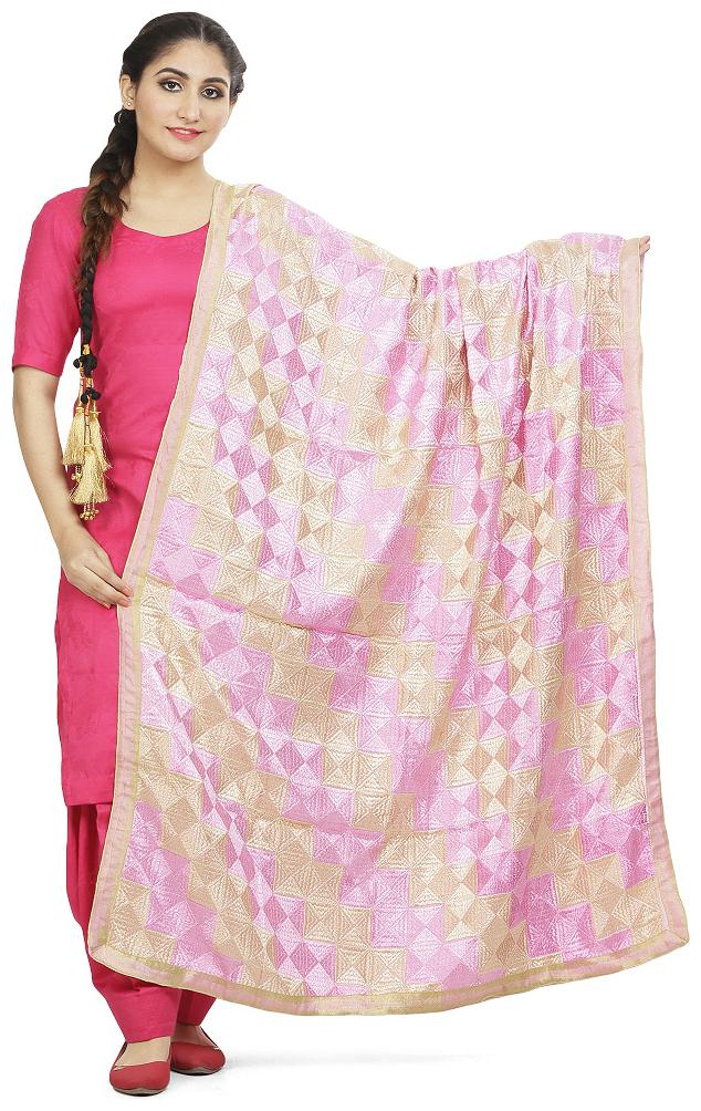 

SAHEJ SUITS Women Chiffon Embroidered Pink Dupatta