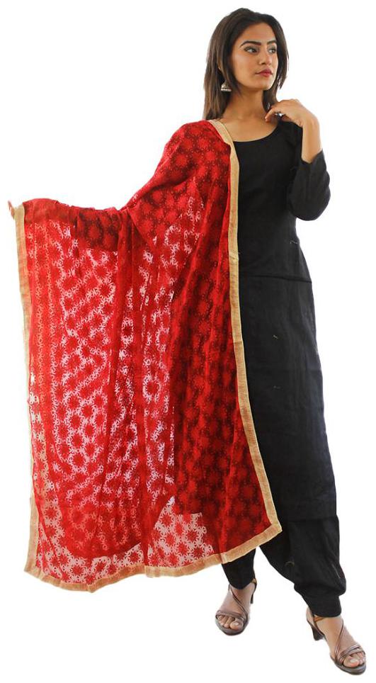 

Sahej Suits Women Fashion Chiffon Phulkari Kanchan Dupatta Maroon
