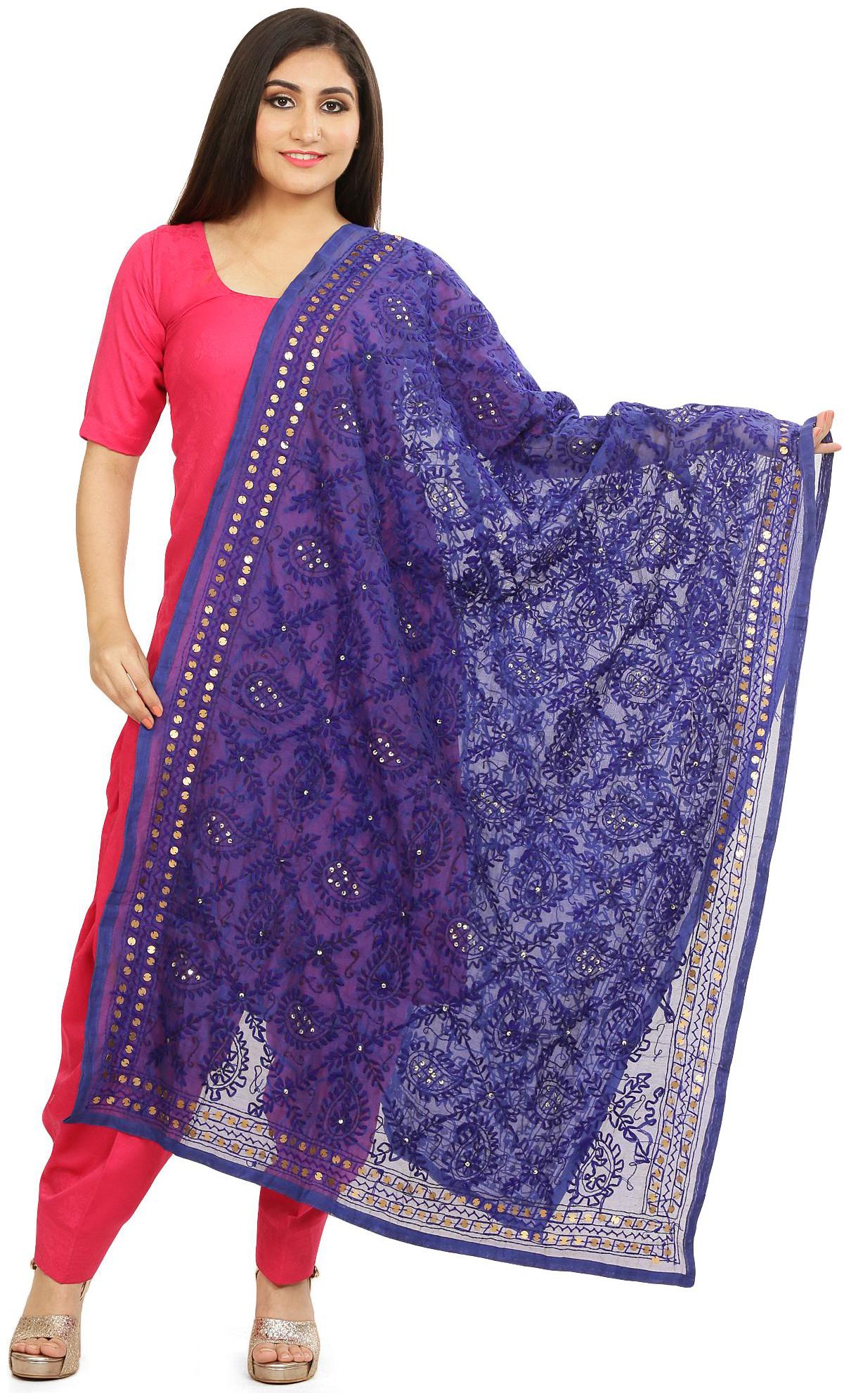 

SAHEJ SUITS Women Chanderi Embroidered Blue Dupatta
