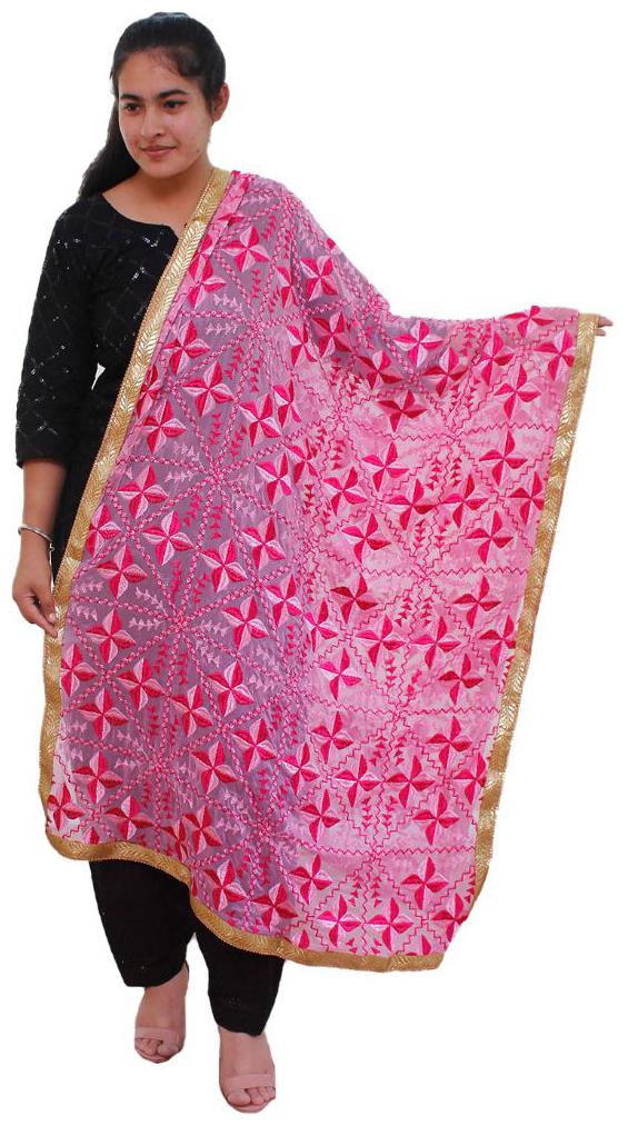 

Sahej Suits Women Fashion Heavy Embroidery Phulkari Dupatta Pink