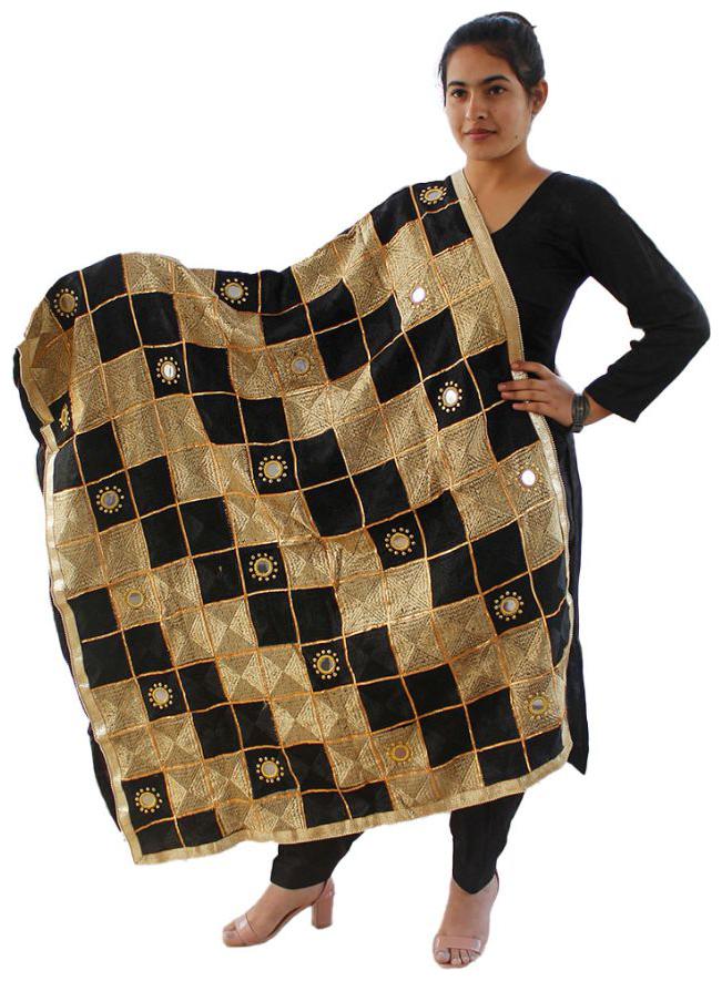

Sahej Suits Women Fashion Chinon Fabric Phulkari Black