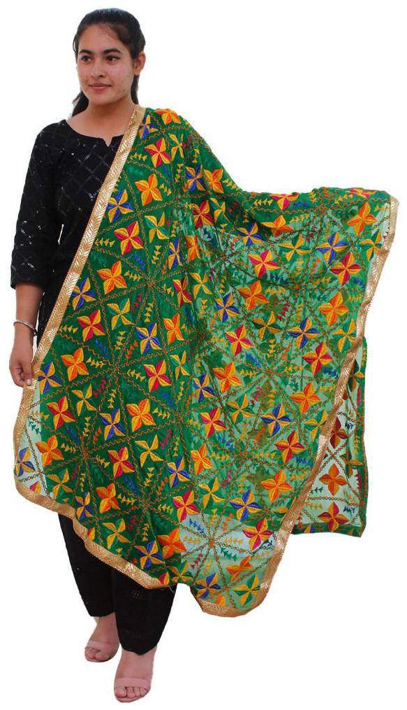 

Sahej Suits Women Fashion Heavy Embroidery Phulkari Dupatta Green