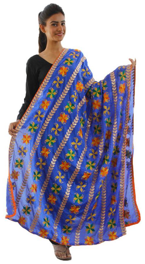 

Sahej Suits Women Fashion Phulkari Dupatta with Gotta Patti Work Royal Blue