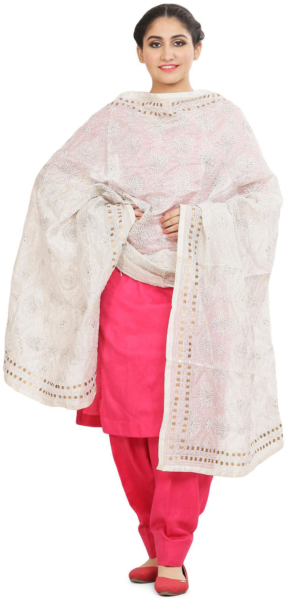 

SAHEJ SUITS Women Chanderi Embroidered White Dupatta
