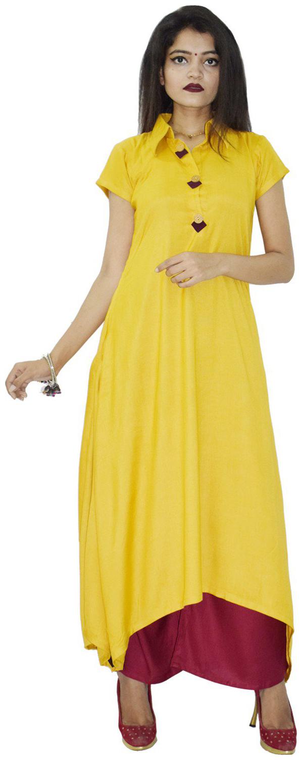 

Rajkumari Yellow Kurti and Maroon Palazzo Set For Women