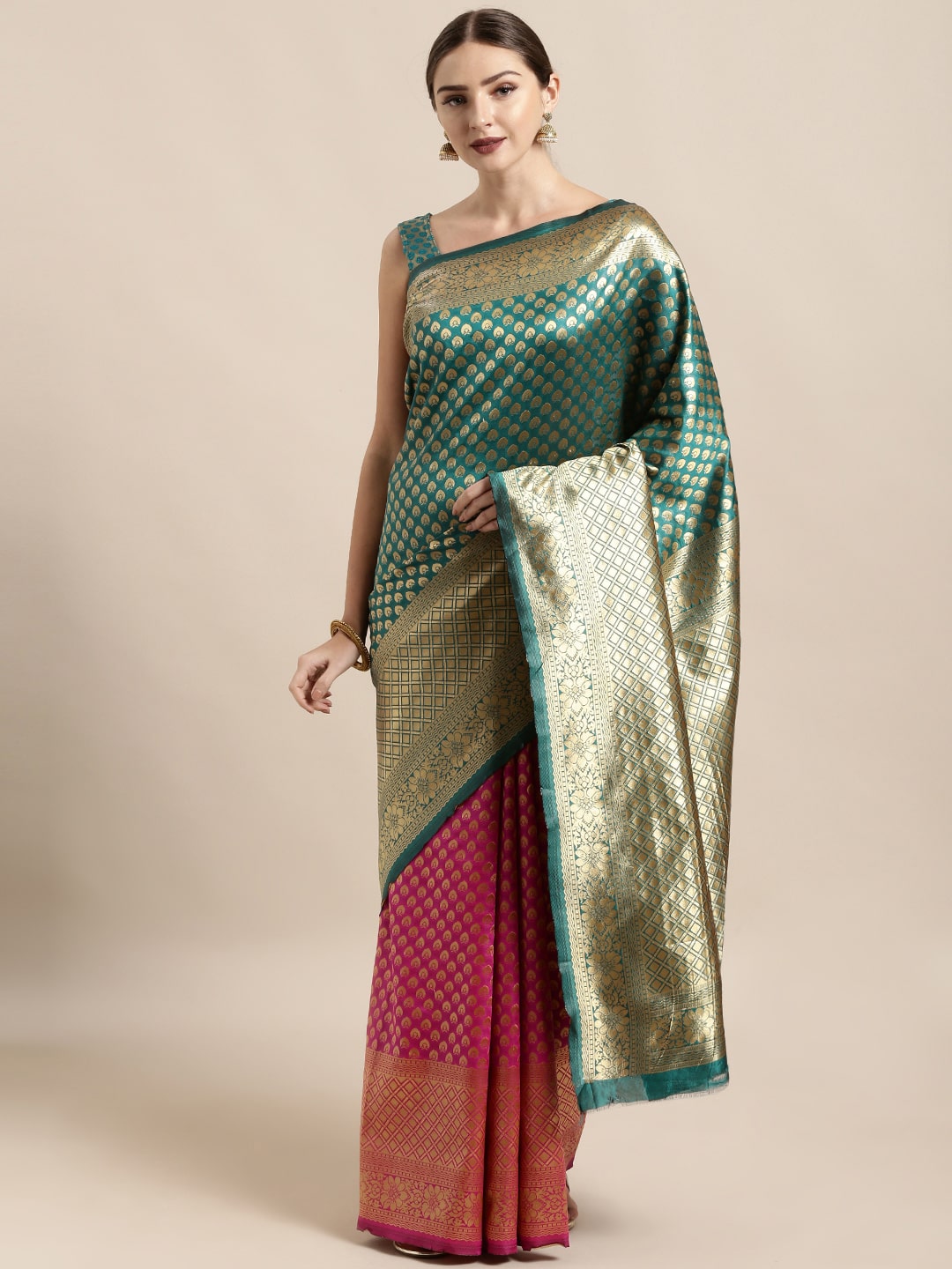

SAINOOR Artificial Silk Woven Multi Half Half Saree For Women