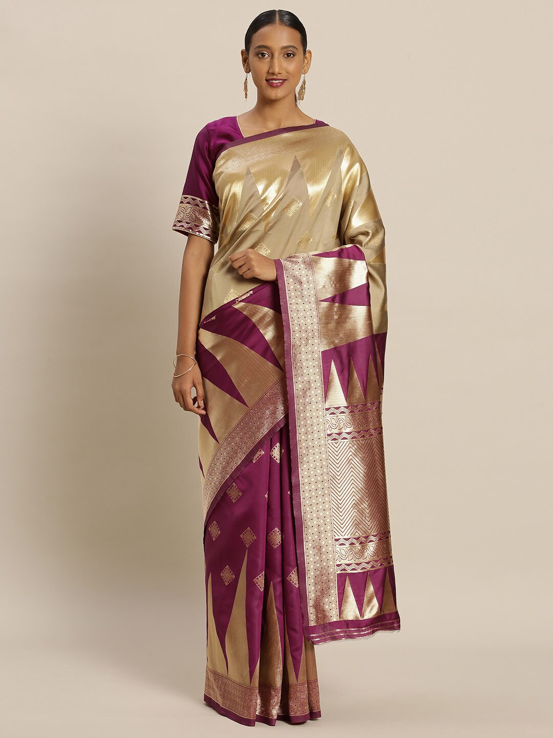 

SAINOOR Artificial Silk Woven Purple Half Half Saree For Women