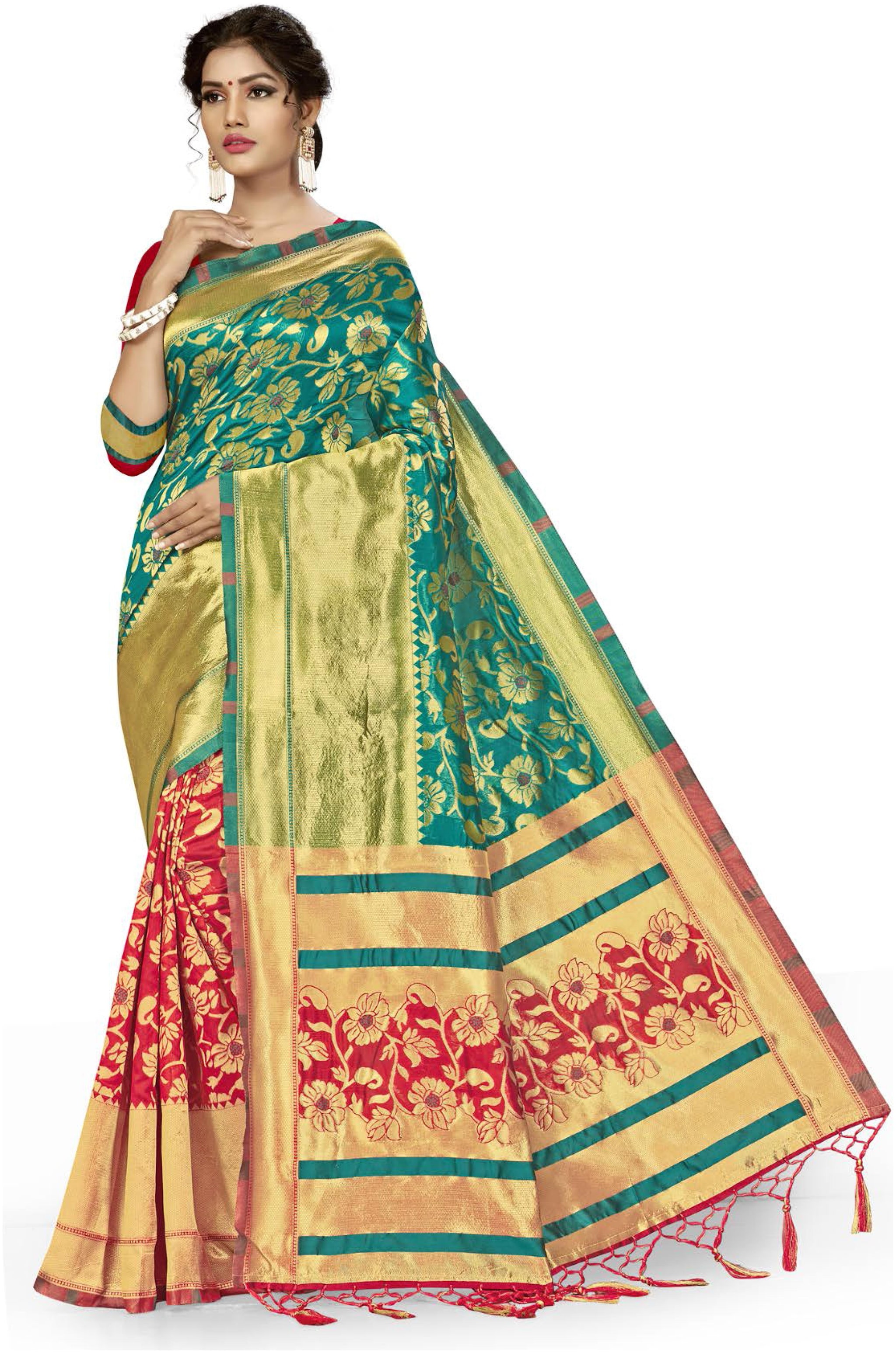

SAINOOR Artificial Silk Red Woven Saree For Women