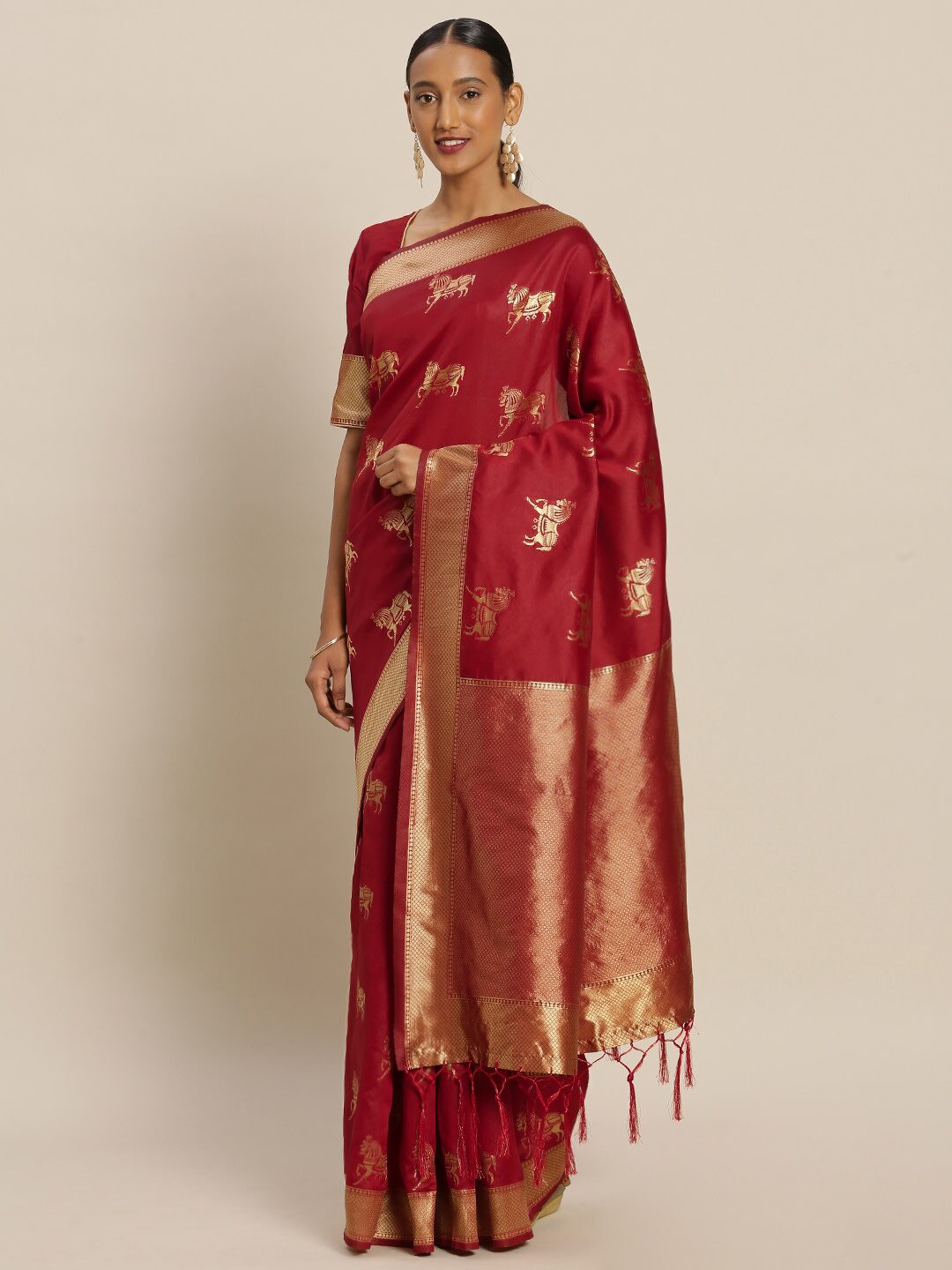 

SAINOOR Artificial Silk Woven Red Regular Saree For Women