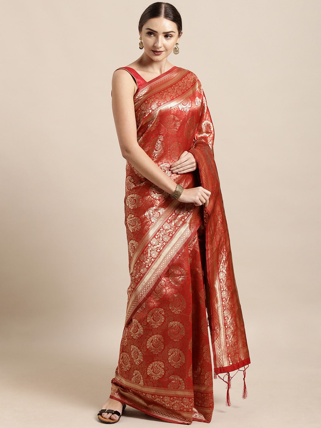 

SAINOOR Artificial Silk Woven Red Regular Saree For Women