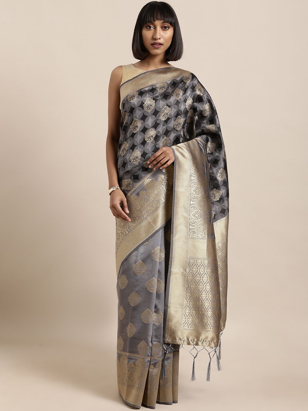 

SAINOOR Artificial Silk Woven Grey Half Half Saree For Women