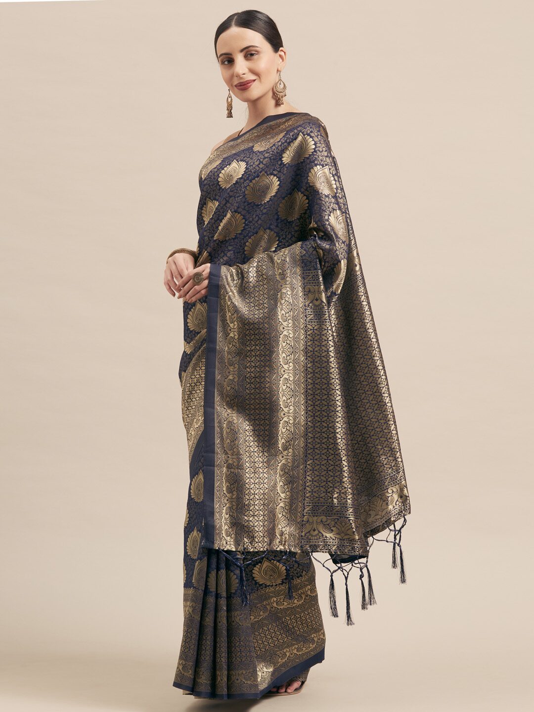 

SAINOOR Artificial Silk Woven Navy Blue Regular Saree For Women