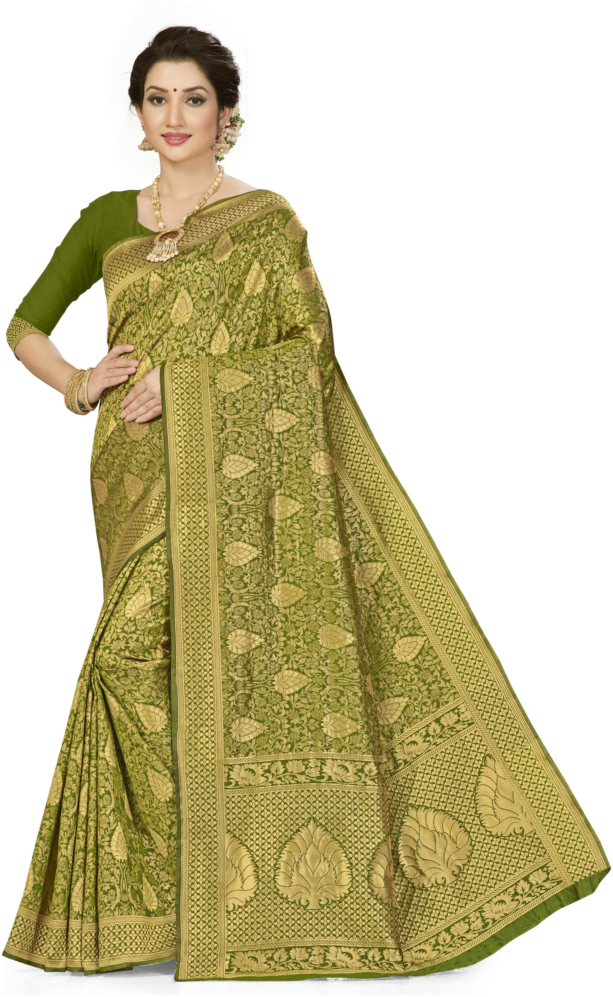 

SAINOOR Artificial Silk Green Woven Saree For Women