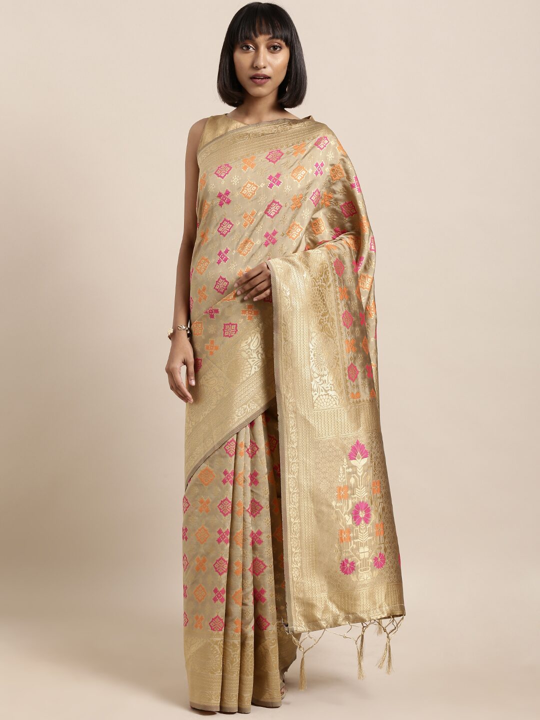

SAINOOR Artificial Silk Woven Beige Regular Saree For Women