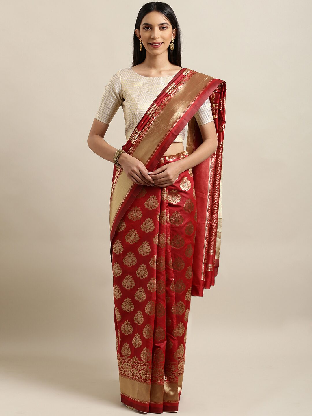

SAINOOR Artificial Silk Woven Red Regular Saree For Women