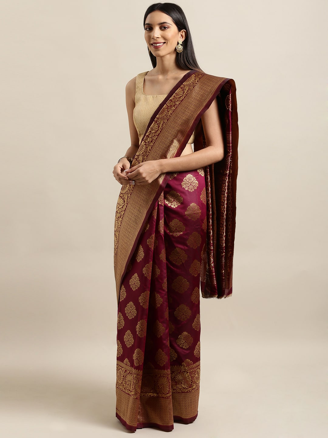 

SAINOOR Artificial Silk Woven Wine Regular Saree For Women