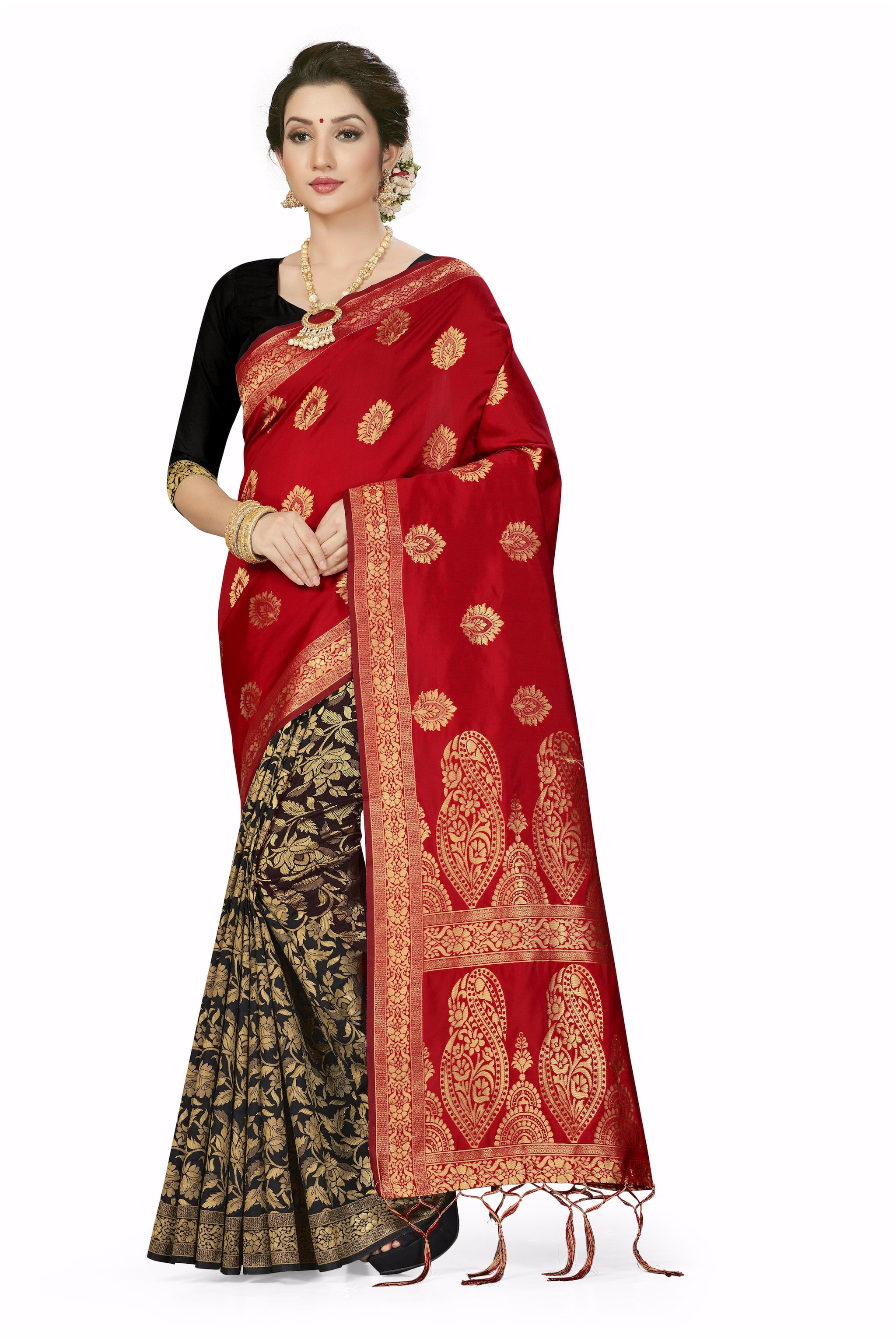 

SAINOOR Artificial Silk Red Woven Saree For Women