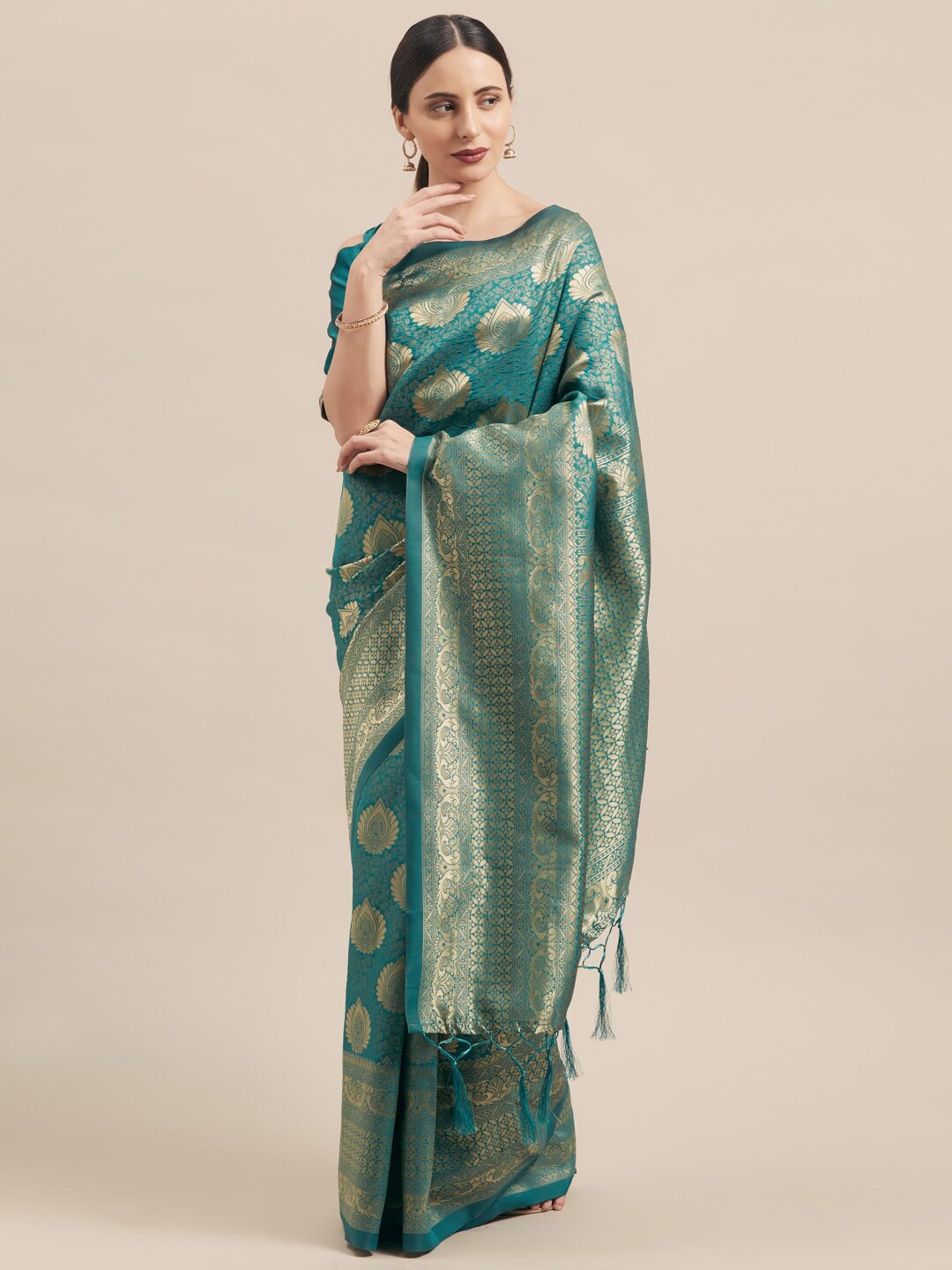

SAINOOR Artificial Silk Woven Green Regular Saree For Women