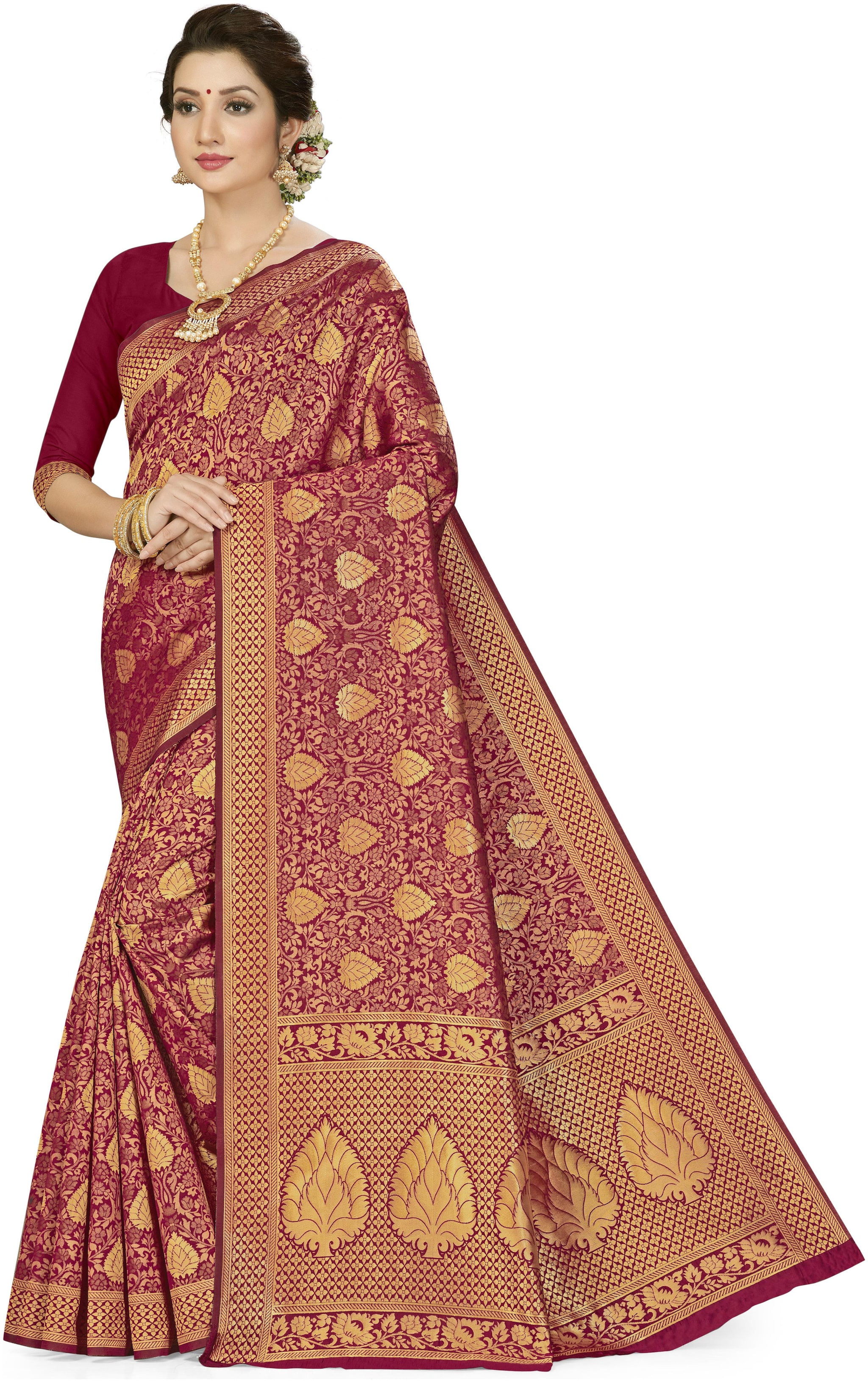 

SAINOOR Artificial Silk Wine Woven Saree For Women