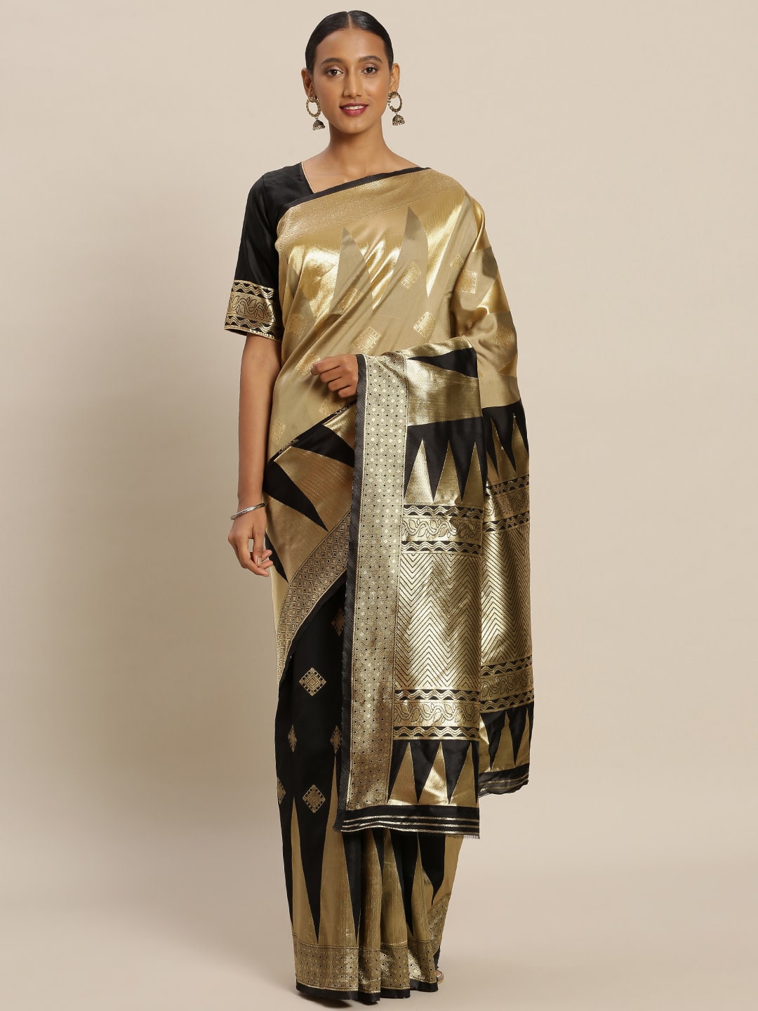 

SAINOOR Artificial Silk Woven Black Half Half Saree For Women