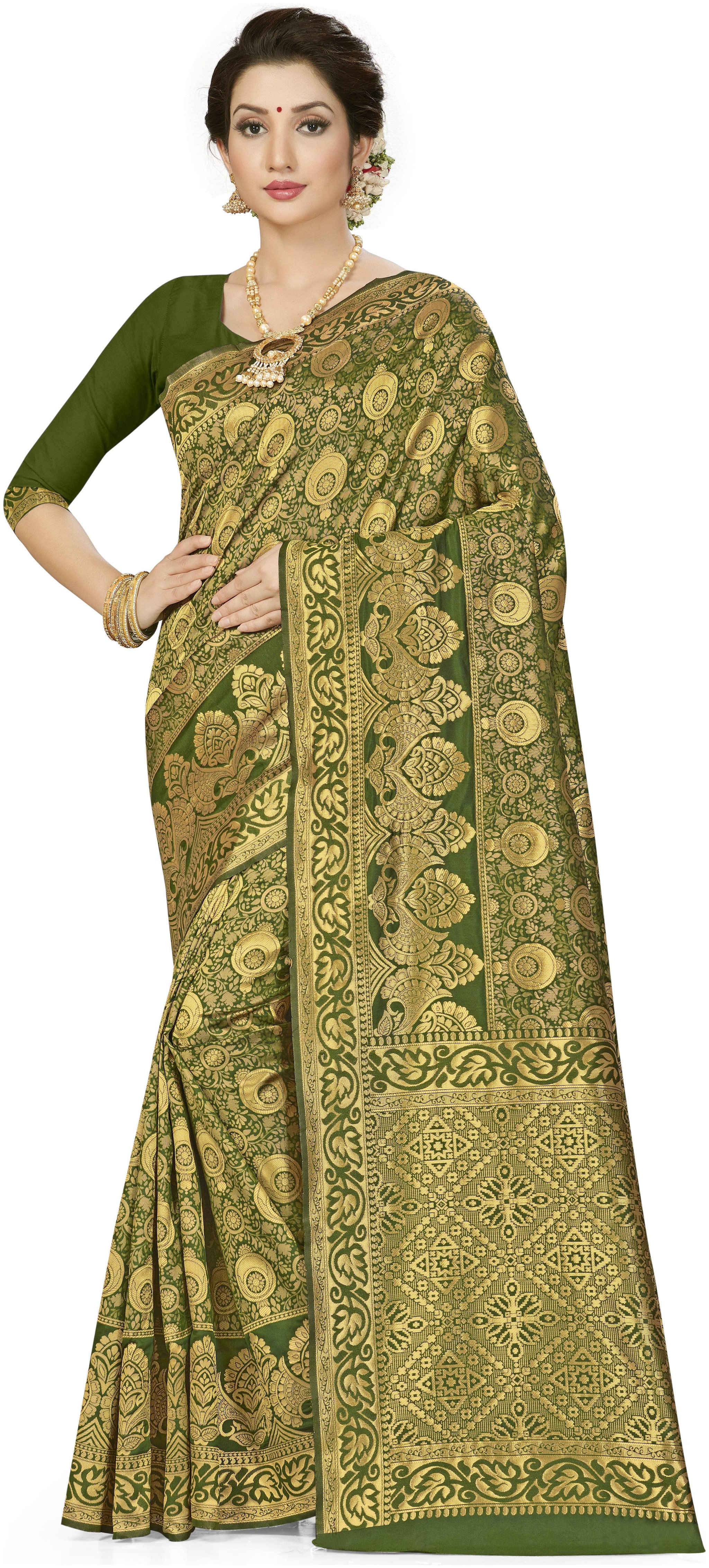 

SAINOOR Artificial Silk Green Woven Saree For Women
