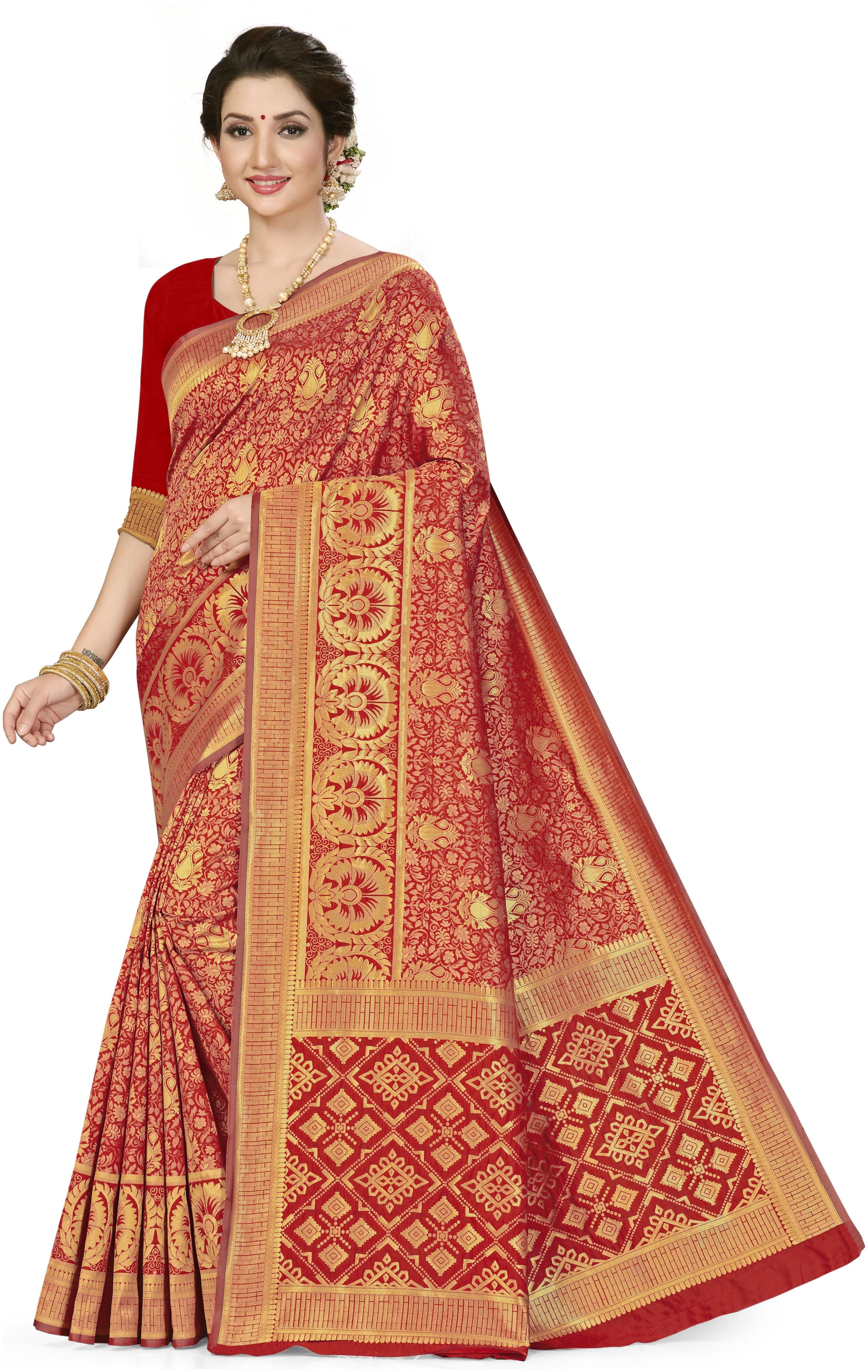 

SAINOOR Artificial Silk Red Woven Saree For Women