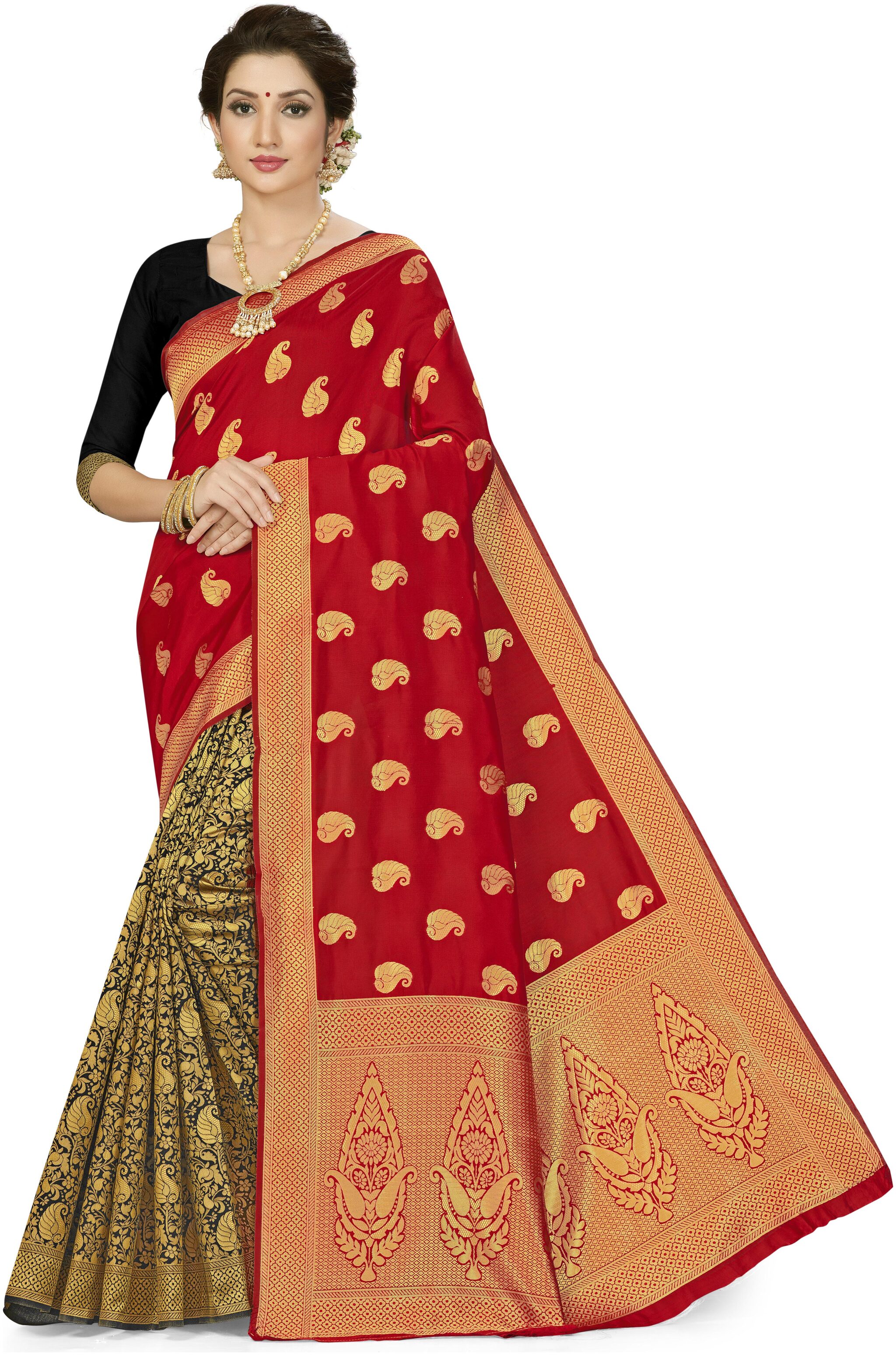 

SAINOOR Artificial Silk Red Woven Saree For Women