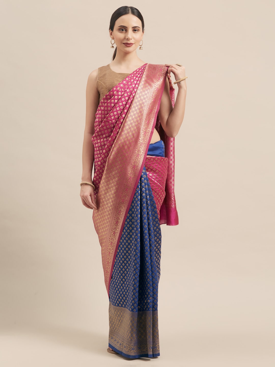 

SAINOOR Artificial Silk Woven Multi Half Half Saree For Women