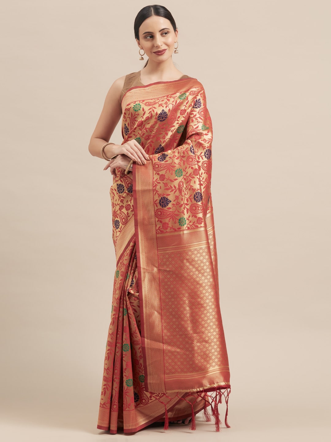 

SAINOOR Artificial Silk Woven Red Regular Saree For Women