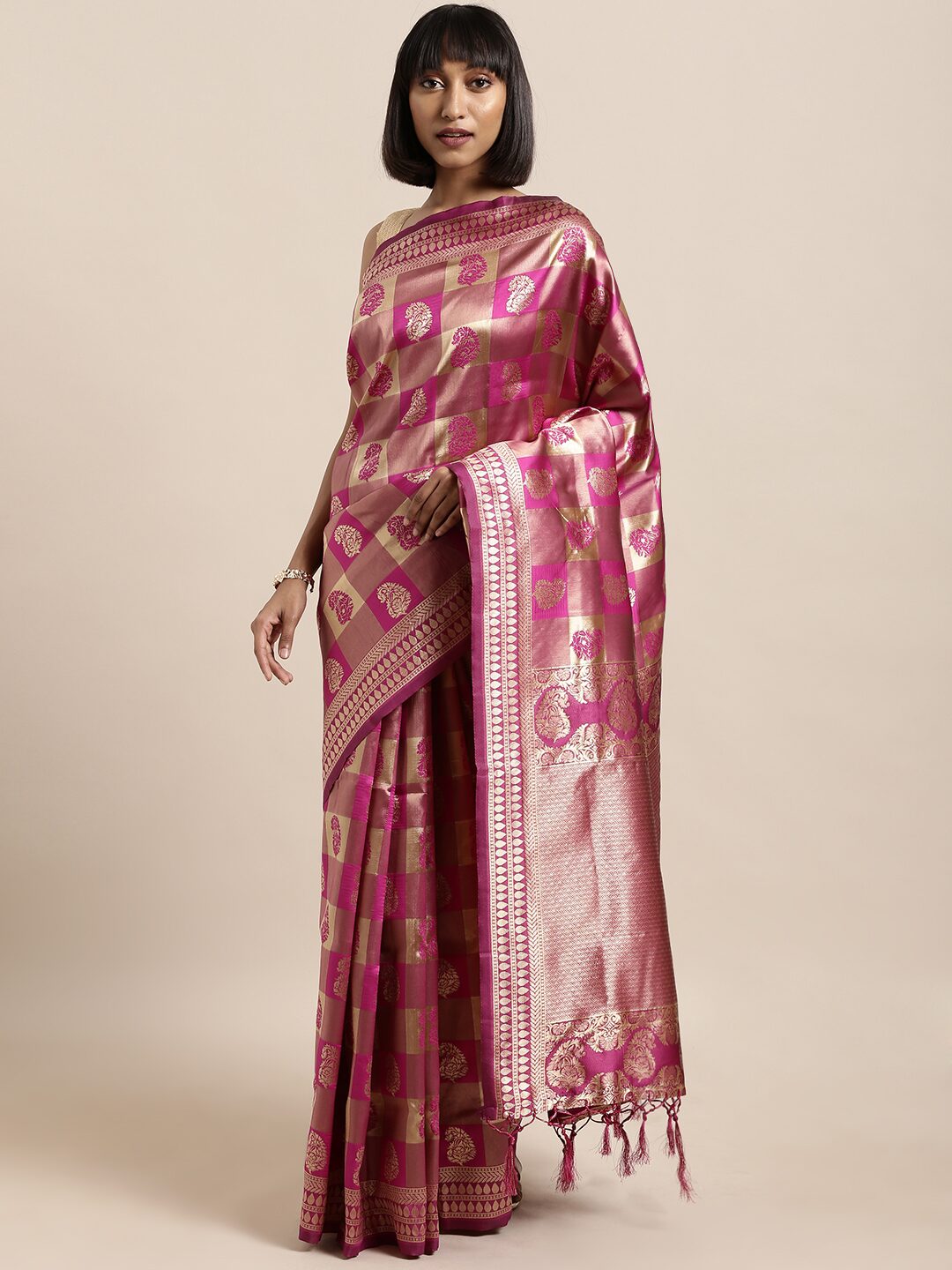 

SAINOOR Artificial Silk Woven Pink Regular Saree For Women
