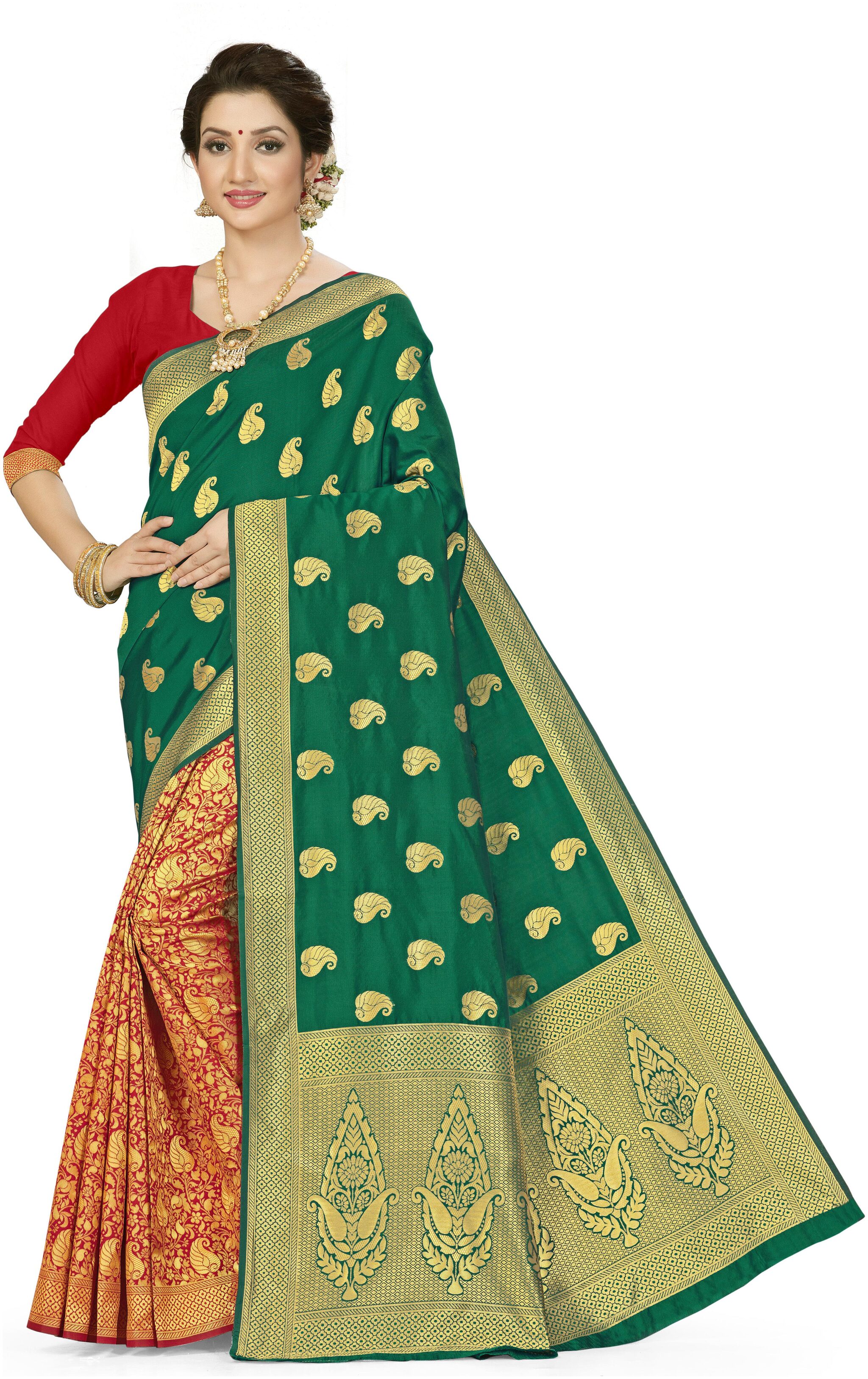 

SAINOOR Artificial Silk Green Woven Saree For Women