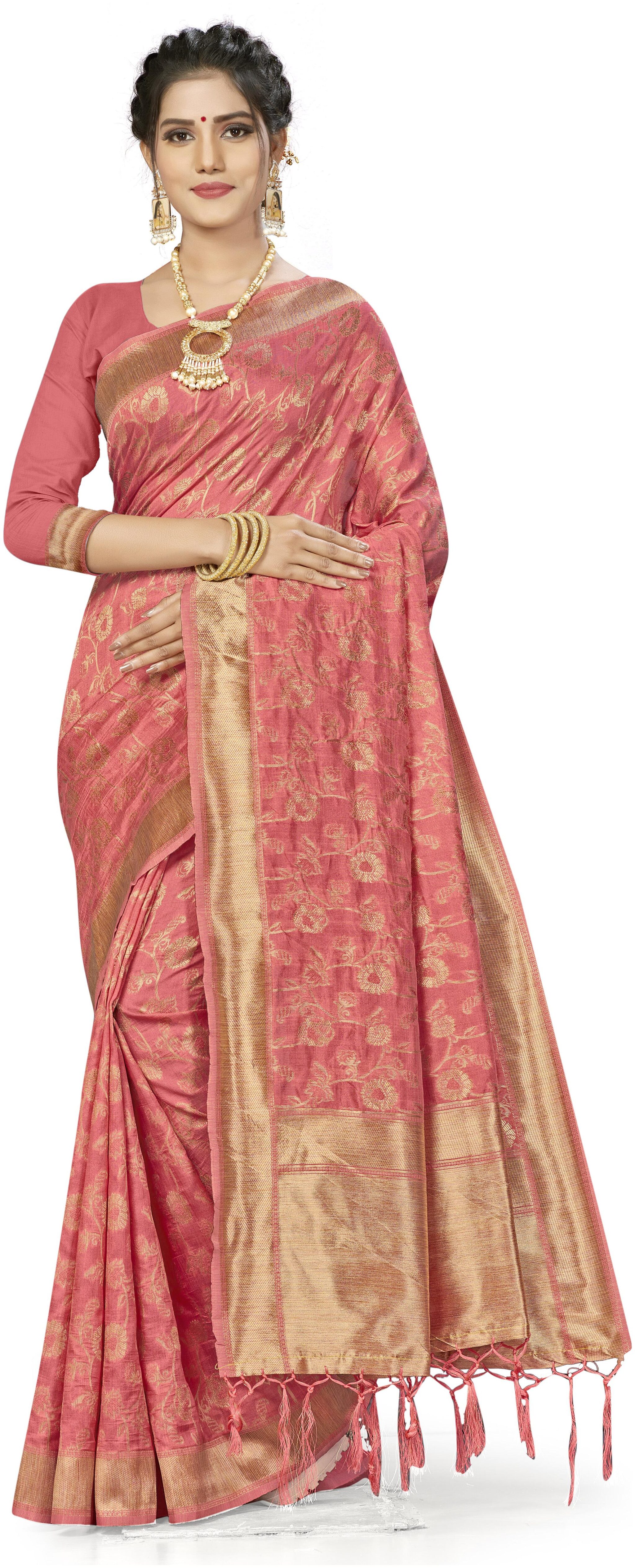 

SAINOOR Artificial Silk Pink Woven Saree For Women