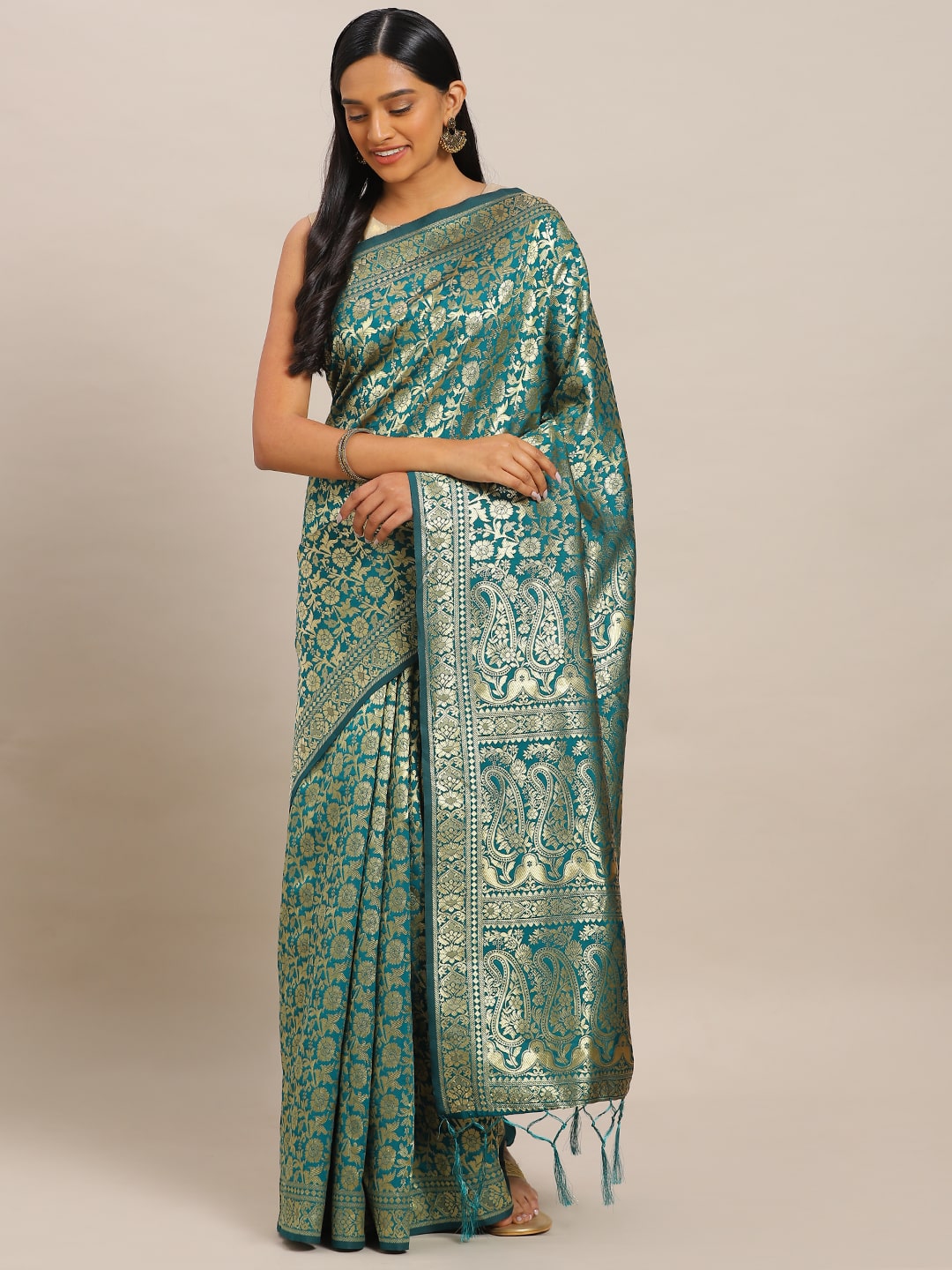 

SAINOOR Artificial Silk Woven Green Regular Saree For Women