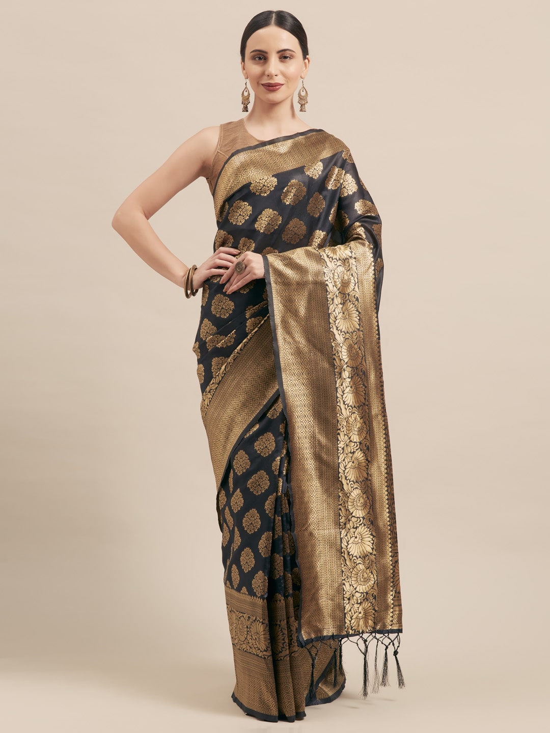 

SAINOOR Artificial Silk Woven Black Regular Saree For Women