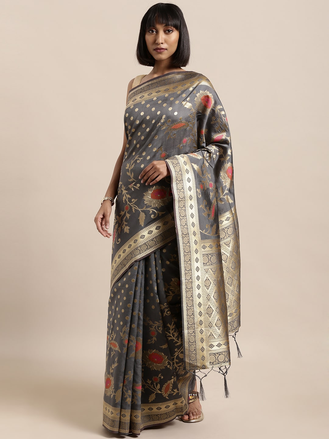 

SAINOOR Artificial Silk Woven Grey Regular Saree For Women