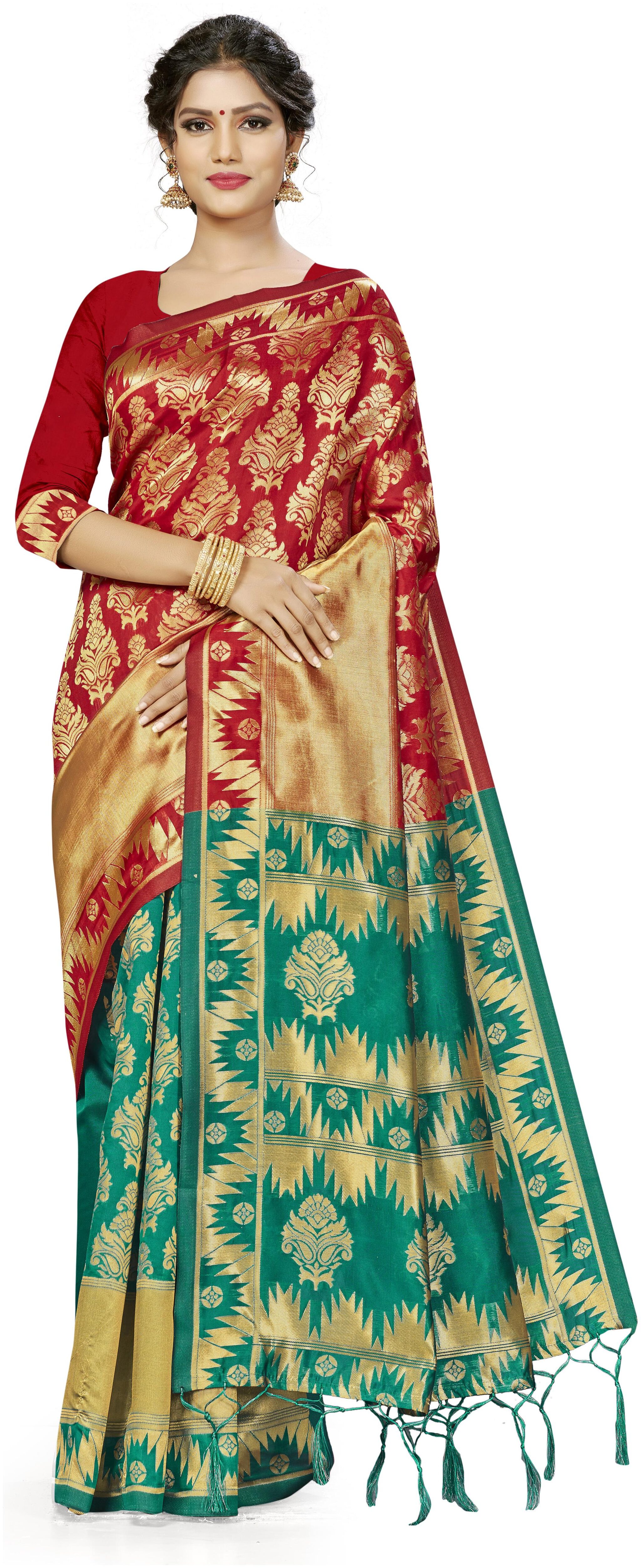 

SAINOOR Artificial Silk Green Woven Saree For Women